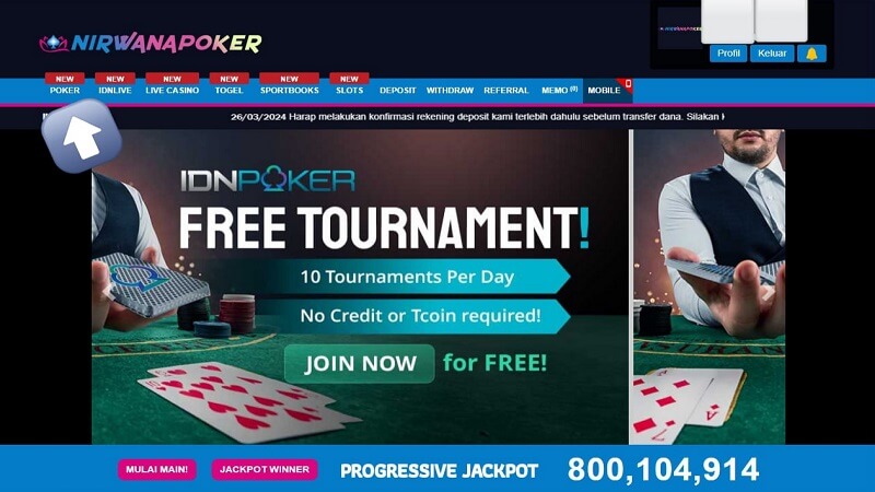 menu poker di halaman utama situs