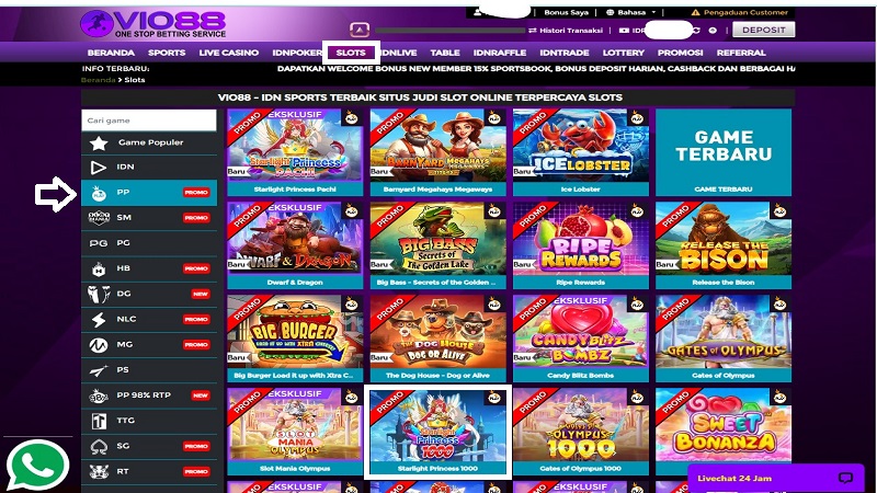 letak permainan Starlight Princess 1000