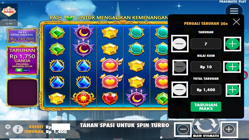 tampilan saat mengatur taruhan